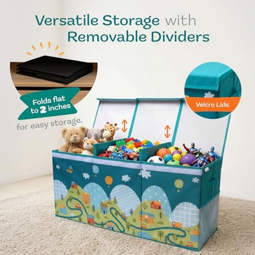 SoftOwl Extra Large Toy Storage Organizer with Lid - Sturdy, Collapsible Toy Chest Storage Box with Cute Design - Toys Bin with Dividers for Kids, Boys, Girls, Nursery, Bedroom, Play room 37"x16"x14" - Image 5