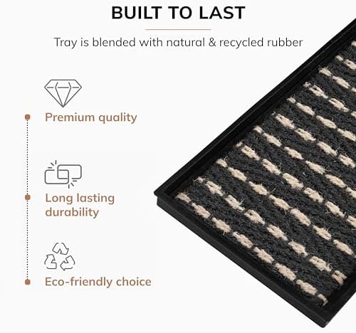 Anji Mountain Heavy Duty Waterproof Rubber Shoe Storage Mat Organizer/Boot Storage Tray Multi Use for Entryway with Coir, Gray and Ivory Insert, Fits 3 Pair (34.5" Wide) - Image 3