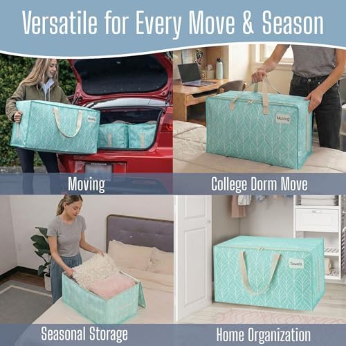VENO 4 Pack Extra Large Heavy Duty Moving Bags with Wide Opening & Reinforced Handles, Reusable Storage Tote Bags with Strong Zippers for Clothes, College Dorm Essentials & Moving Supplies - Image 6