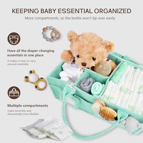 Diaper Caddy Organizer - Large Baby Caddy Organizer with Handle (Green) - Image 4