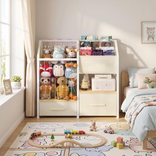 HOOBRO Kids Bookshelf and Toy Storage Organizer, Stuffed Animal Storage with Sling Bookshelf and Non-Woven Drawers, Children Bookcase for Nursery, Playroom, Kids Room White and Natural WN37CW01 - Image 4