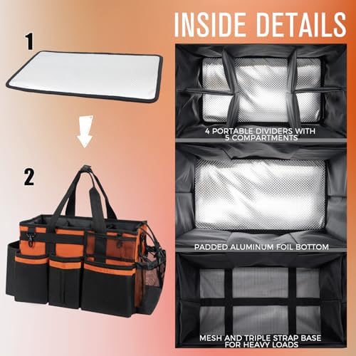 SCAVATA Wearable Cleaning Caddy, Cleaning Caddy Supplies Organizer with Handle & Shoulder Straps for Housekeepers, Under Sink & Car Cleaning Tool Organizers Bag with 4 Foldable Divider (RetroOrange) - Image 5