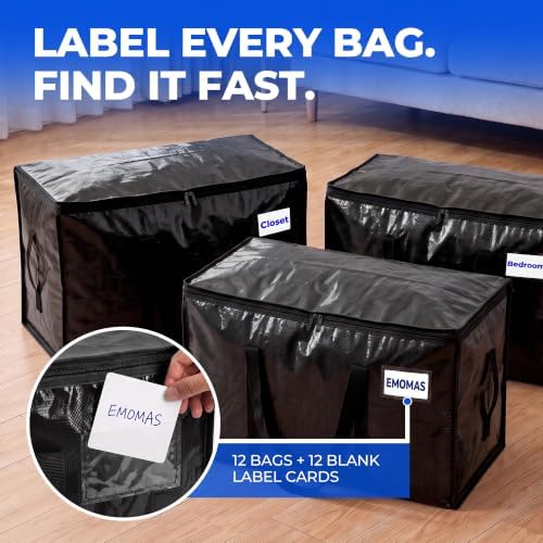 12 Pack Heavy Duty Moving Bags, Extra Large with Handles, Black - Image 6