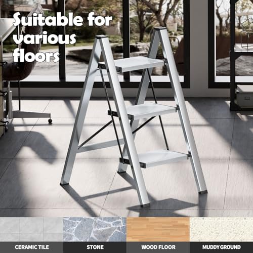 Taranta 3 Step Stool Foldable,Aluminum Step Ladder-Sliver - Image 7