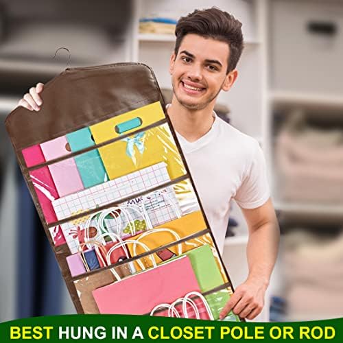 ProPik Hanging Double Sided Gift Bag Storage Organizer with Multiple Front and Back Pockets - Organize Your Gift Wrap, Tissue Paper, and Paper Bags 38 x 16 Inch PVC (Brown) - Image 6