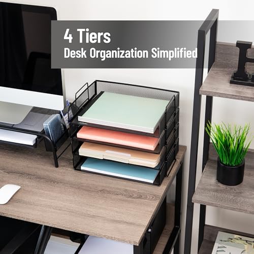 Mind Reader Stackable Paper Tray, Desktop Organizer, File Storage, Office, Metal Mesh, 4 Pcs., Black - Image 2