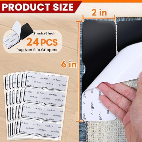Reusable Rug Tape Grippers for Hardwood Floors No Damage,Non Slip Pads 24Pc - Image 2