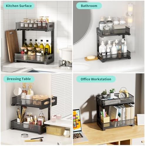 Under Sink Organizer, 1-Pack of 2-Tier Metal Slide Out Pull Out Cabinet Organizer Shelf, Height Adjustable Organization and Storage Series, Bathroom/Desktop/Cabinet/Kitchen organization, Black - Image 6