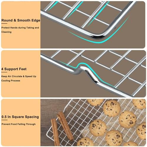 Hunnycook 15.8”×9.8” Cooling Rack - 3P Stainless Steel Baking Rack, Oven Safe Cooling Racks for Cooking and Baking, Silver Roasting Rack & Wire Rack & Cookie Cooling Rack for Roasting, Grilling - Image 4