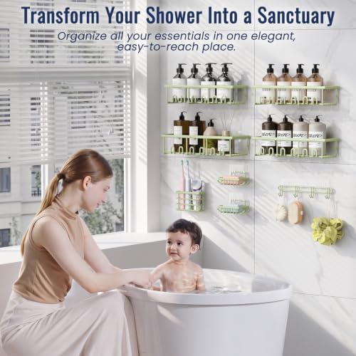 8 Pack Adhesive Bathroom Holders & Dispensers for Kids & Adults, Green - Image 4