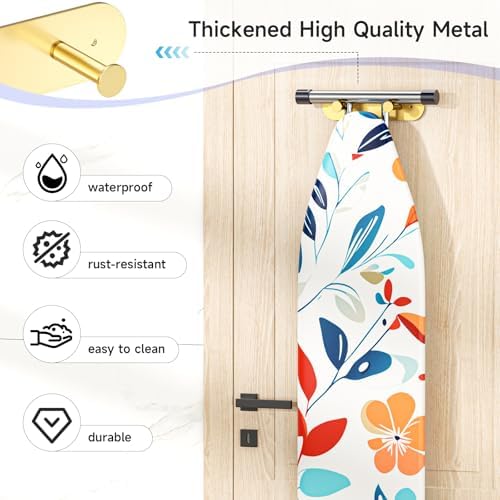 Ironing Board Hanger Wall Mount, Ironing Board Holder for Storage Y or T Leg, Metal Iron Board Hanger for Wall for Laundry Room (Gold) - Image 6