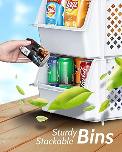 Skywin Stackable Storage Bins Open Front for Pantry Storage, 8 Pack - White - Image 4