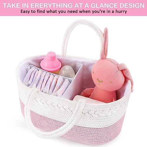 ABenkle Baby Diaper Caddy Organizer, Cotton Rope Nursery Storage Basket - Image 4