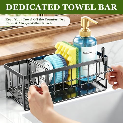 Sponge Holder for Kitchen Sink, Kitchen Sink Caddy, Kitchen Sink Sponge Holder, Dish Sponge Holder, Kitchen Sink Organizer for Sponge, Dish Brush, Scrubber(9.65" x 3.74" x 6.3", Black) - Image 4