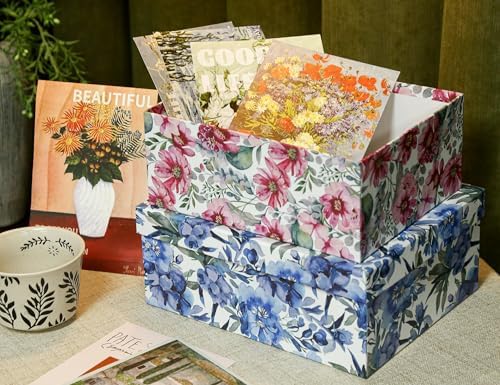 3-Piece Decorative Storage Boxes with Lids, Watercolor Floral Design Inspired by Garden Blooms, Cardboard Keepsake Box Set, Photo & Memory Storage for Home Decor and Modern Organization - Image 4