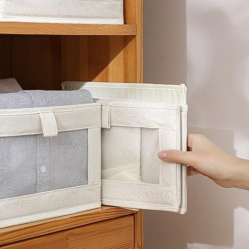 Pradnel Linen Closet Organizers And Storage, 4 Pack Storage Bins Baskets for Organization Foldable Organizer with Clear Window Organizing Clothing, Jeans, Shelves - Image 5