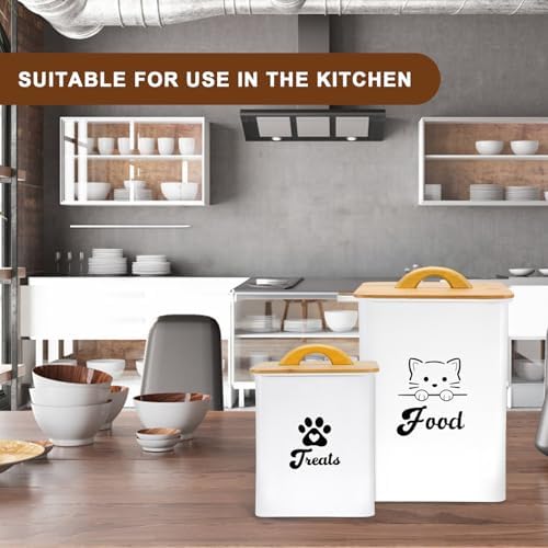 Cat Food Storage Container with Scoop, 2PCS Cat Food Storage Container with Lids Airtight, Cat Treat Jars for Kitchen Counter-7+3Lbs, Cat Cookie Jar for Storage, White - Image 2