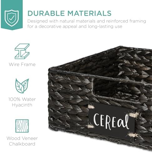 Best Choice Products Set of 4 13x12in Water Hyacinth Pantry Baskets, Woven Organizers w/Chalkboard Label, Chalk Marker - Black - Image 5