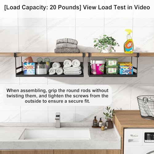 Expandable Under Cabinet Shelf Organizer with 0.94-Inch Thick Clips, Heavy Duty Extendable Under Shelf Storage Basket for Pantry or Laundry Room, Black, 1 Pack, Interior: 4.13" H x 8.54" D - Image 5