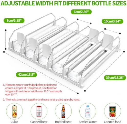 Coanto Drink Organizer for Fridge, Soda Can Organizer for Refrigerator with Automatic Pusher Glide, Adjustable Width Drink Dispenser for Fridge, Holds up to 25 Cans or Bottles, 5 Row - Image 2