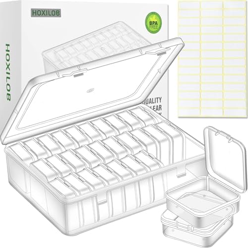 Bead Organizer Box, 30pcs Small Clear Plastic Storage Containers, Craft Storage Box Features Hinged Lid and Labels, Mini Boxes for Bracelets, Jewelry, Diamonds, Clay Beads, Screws, Seeds, Small Parts by HOXILOB