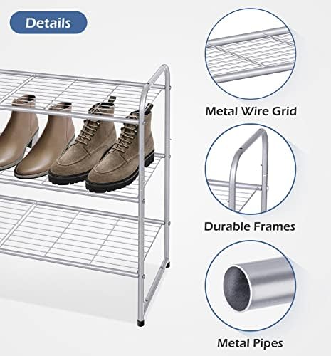 KEETDY 3-Tier Long Shoe Rack for Closet Metal Shoe Organizer for Entryway, Wide Stackable Shoe Storage Shelf with Sturdy Wire Grid for Closet Floor, Bedroom, Grey - Image 7