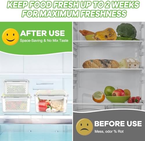 TBMax Fruit Storage Containers for Fridge, 6 Pcs Produce Saver with Colander for Rinsing, Berry Containers Lettuce Keeper Refrigerator Organizers Airtight Food Storage with Lid - Image 3