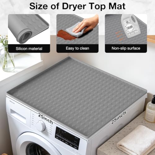 Washer and Dryer Top Protector Mat,25" x 25"Silicone Rubber Mat for Slant Top Surface Cover and Top Load Washing Machine Laundry Room,Non Slip Heavy Duty Waterproof Washable Top Cover Pad - Image 3