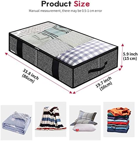 Onlyeasy Underbed Fabric Storage Bags Organizer with 4 Handles, 2 Zippers and Large Clear Window, for Clothes, Blankets, Bedding, Foldable with Sturdy Structure, 2 Pack, Linen-like Black, MXAUBBSS2P - Image 2