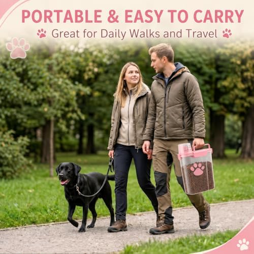 5-7Lbs Airtight Dog Cat Food Storage Container with cleaning brush,Measuring Cup,4 Snap Seals,Portable Pet Food Containers with Upgraded Large Nozzle for Dogs,Cats,Birds,Small Animals(Large-Pink) - Image 6
