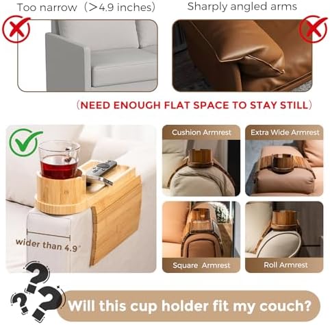 Couch Cup Holder for Armrests Over 4.9" Wide with 360° Phone Stand Natural - Image 2