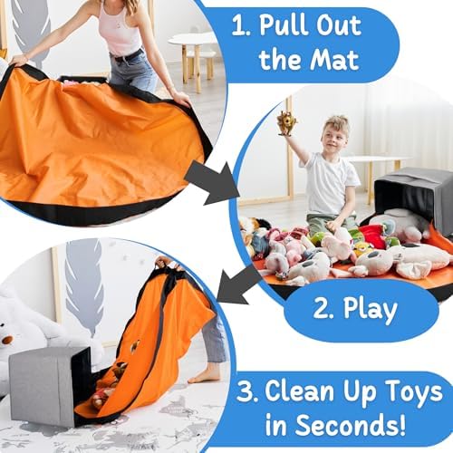 XL Toy Storage Organizer with Play Mat - Storage Bag/Box for Kids, Boys, Girls, Nursery, Playroom - Basket for Building Bricks/Blocks - Collapsible Fabric Cube Bin, 13"x13"x15" - Image 3