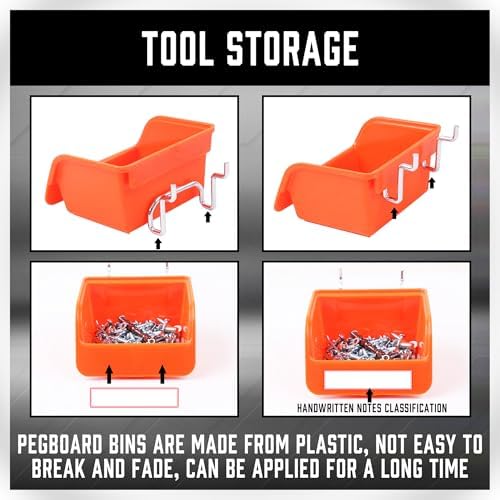 HORUSDY 238 PCS Pegboard Hooks Assortment Kit – 16 Types Heavy Duty Pegboard Accessories with Bins – Fits 1/8 & 1/4 Inch Pegboard Metal Hooks for Garage, Workshop, and Tool Storage Organization - Image 4