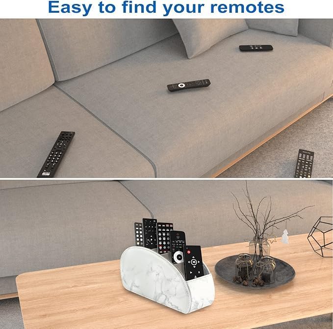 Remote Control Holder with 5 Compartments – [Upgrade Version] PU Leather Remote Caddy Desktop Organizer Store TV, DVD, Blu-Ray, Media Player, Smart Phones, Heater Controllers(Marble white) - Image 5