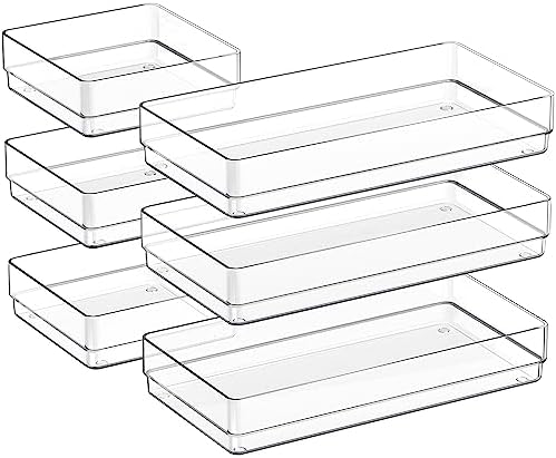 SMARTAKE 6 PCS Clear Plastic Kitchen Large Size Drawer Organizers Set by SMARTAKE