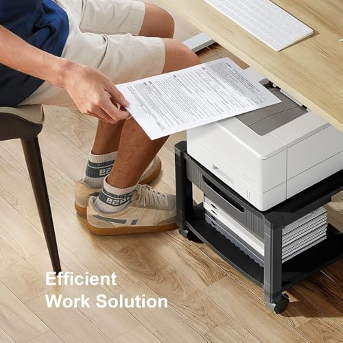HUANUO Printer Stand with Storage Drawer, Locking Wheels, Under Desk Cart - Image 6