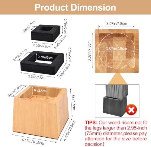 Wooden Bed Risers 3 Inch Heavy Duty, Support 2500 lbs, Nature - Image 2