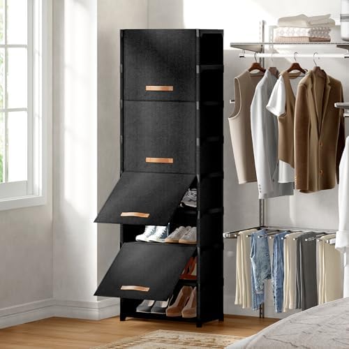 9 Tier Shoe Cabinet with Door, 18-Pair Rack for Closet Black - Image 2