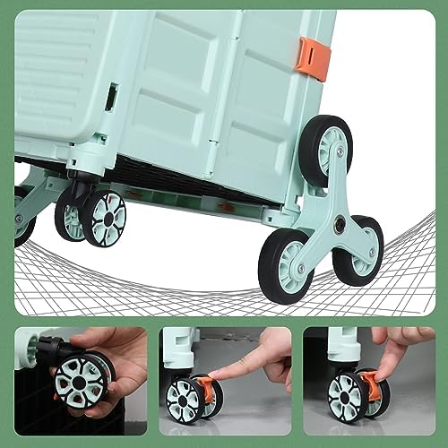 Foldable Utility Cart Collapsible Portable Crate Rolling Carts with Stair Climbing Wheels Tote Basket with Magnetic Lid Telescopic Cover Wear-Resistant 360°Rotate Wheel Noiseless for Shopping Office - Image 5