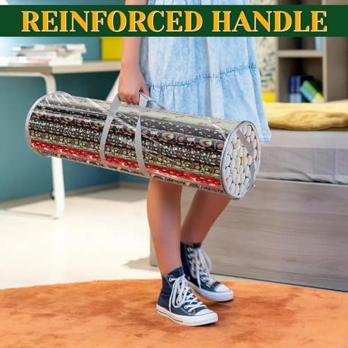 Homakover Clear PVC Christmas Wrapping Paper Organizer Storage, 30" Gift Wrap Organizer Zippered Storage, Fit for 18-25 Rolls (Grey) - Image 5