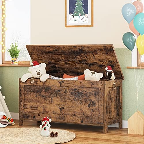 HOOBRO Toy Box, Retro Wooden Look Storage Chest with Safety Hinge, Entryway Storage Bench Supports 330 lb, 39.4 x 15.7 x 18.9 Inches Toy Chest Organizer, Easy Assembly (Rustic Brown) BF100CW01G1 - Image 2