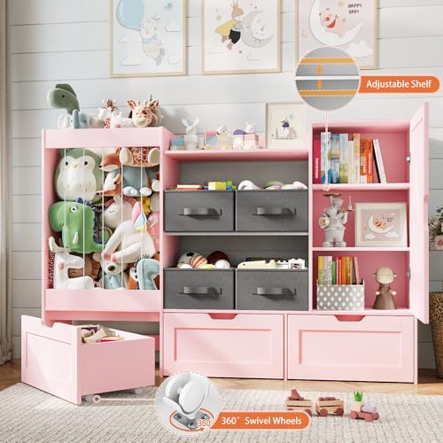 61"W Kids Toy Storage Organizer with Stuffed Animal Storage, Wooden - Image 4