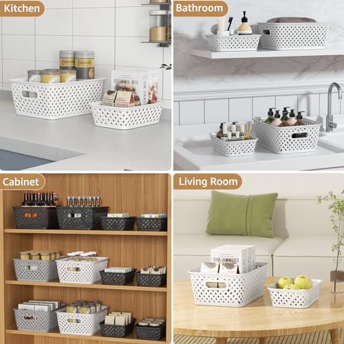 MaxGear 3 Pack Plastic Storage Baskets, Medium, White - Image 5