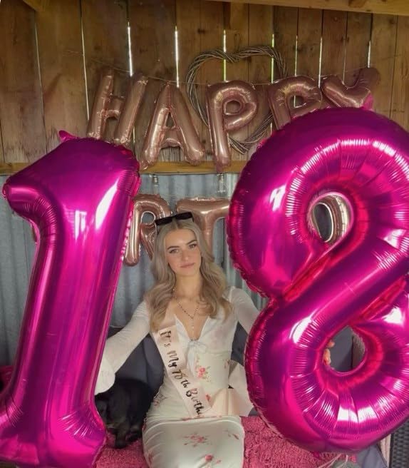 Hot Pink Number 1 Balloon 40 inch, Number 1 Birthday for Boy Girl, Hot Pink Foil One Balloon for 1st 10 11 12 16 18 Birthday Party, Anniversary Celebration Number Decorations