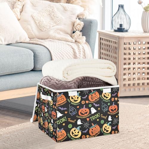 Halloween Ghost Pumpkin Ghosts Storage Bins with Lids and Carrying Handle,Foldable Storage Boxes Organizer Containers Baskets Cube with Cover for Home Bedroom Closet Office - Image 5
