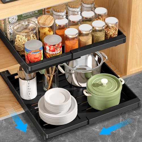 DOMNIU Pull Out Cabinet Organizers Expandable,Black,20.8"Depth,2 Pack by DOMNIU