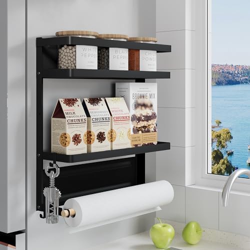 Magnetic Spice Rack Organizer Single Tier Refrigerator Spice Storage Shelf, Easy to Install The Side of The Refrigerator Can Hold spices, Jar of Olive Oil (Black L) - Image 5
