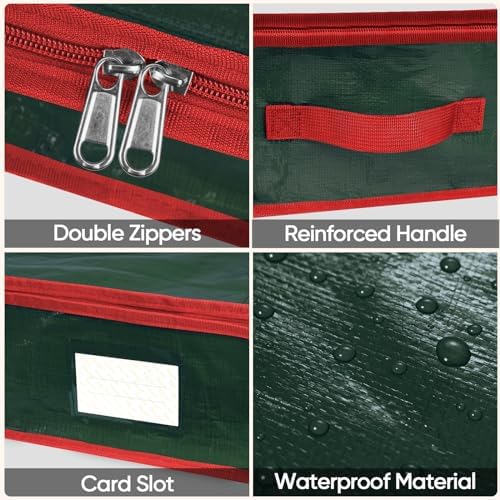 BALEINE Soft Christmas Wrapping Paper Storage Bag, 40" Durable PE Gift Wrap Storage Bag with Flexible Partitions and Pockets for Ribbon, Accessories (Green) - Image 3