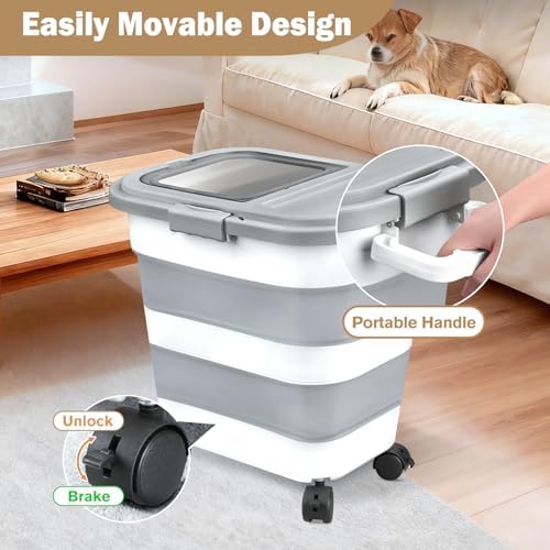 Komzon Rice Storage Container 10-40 lb, 25 lb Pet Dog Food Storage Container, Collapsible Airtight Rice Container,Rice Dispenser Bin with Cup and Scoop for Flour Cereal Pasta Grain, Cat Bird Food - Image 3