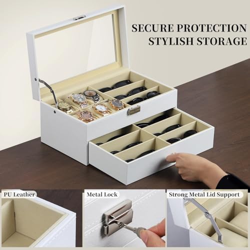 AUTOARK Leather 6 Watch Box & 9 Eyeglasses Storage Case,White,AW-131 - Image 3